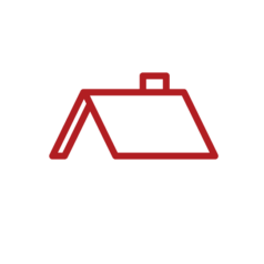 Red clipart of a basic sloped roof, representing the concept of roofing.